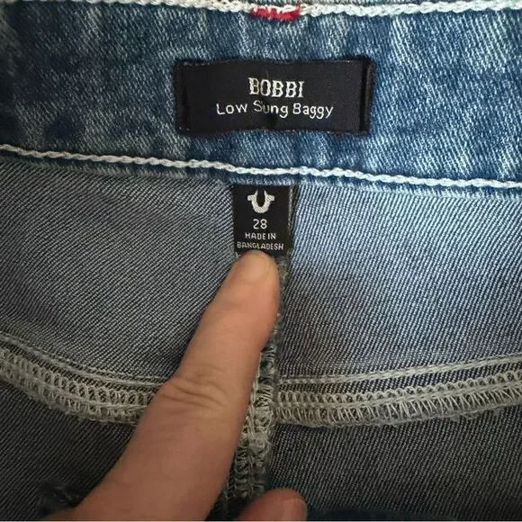 NWT True Religion Jeans Womens Bobbi Low Slung Baggy Blue Denim Stretch 28X32
